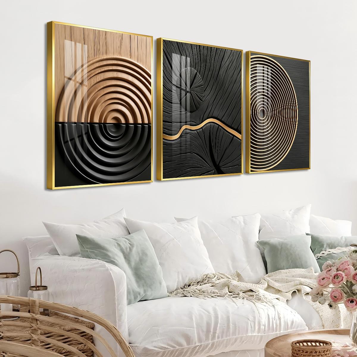3 Counts Aluminum Alloy Framed Painting, Abstract Geometric Lines And Circles Art, Home Decoration For Living Room, Bedroom, Office, Restaurant, Hallway Wall Decor, Odorless Print Artwork, Luxury Perfect Gift For Friends And Family