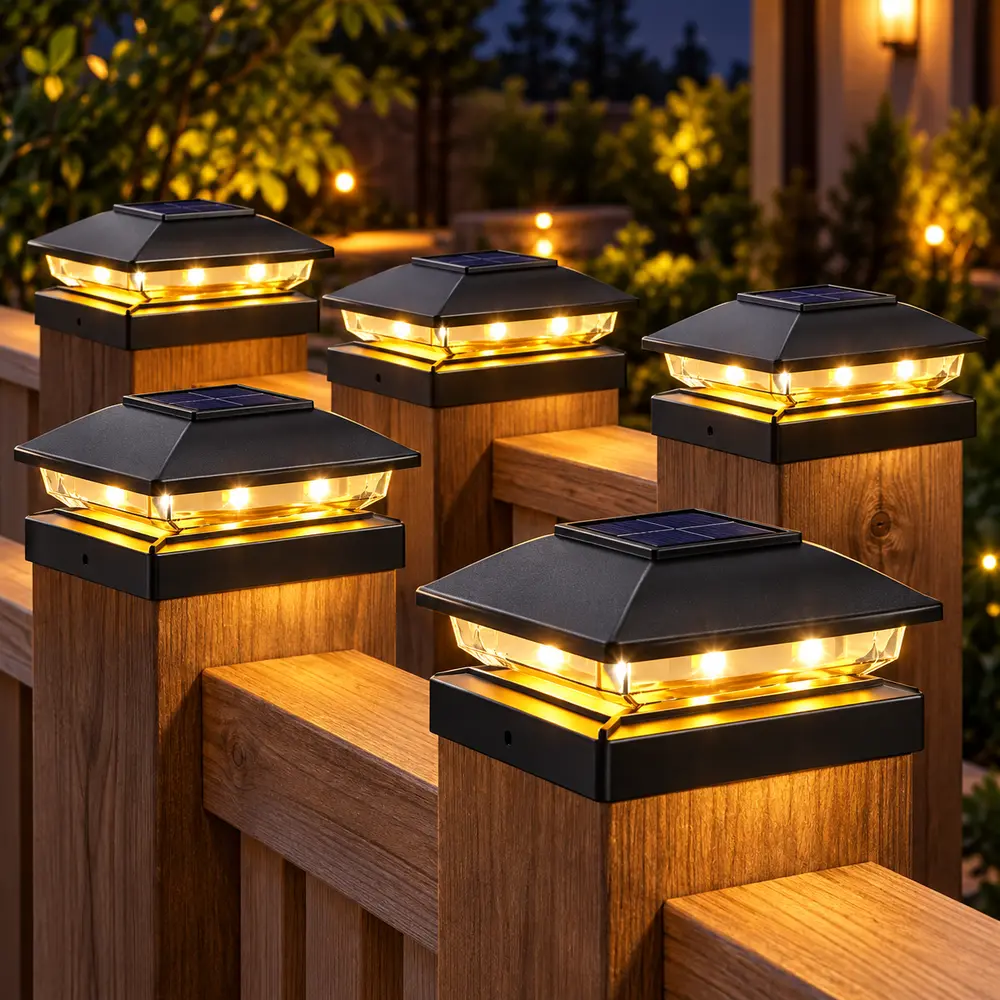 6-Pack Outdoor Solar Lights, Solar LED Fence Post Cap Lights, No Electricity Needed, IP64 Waterproof, 8-12H Runtime, Ideal for 4x4 Deck & Garden Post Lighting