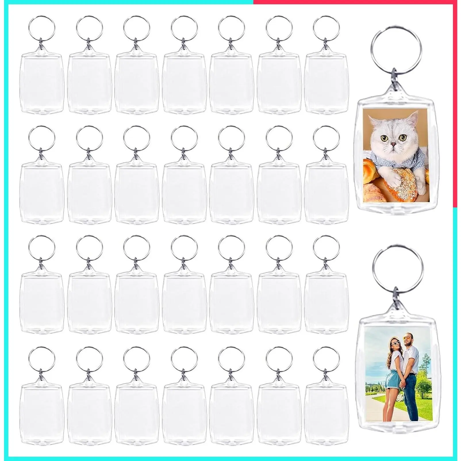 Clear Acrylic Photo Frame Keychain, DIY Picture Insert Blank Keyring for Artwork, Photocard Holder, Craft Gift