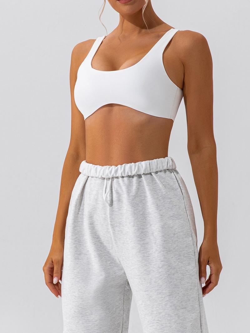 Women's Wireless Sports Bra Set, Breathable Quick-Dry Yoga Top, Plain Design for All-Season Training & Running, Sportswear Essentials