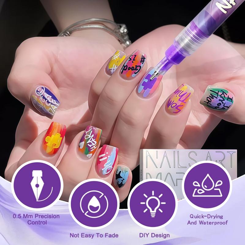 12 Color 3D Nail Art Pens Set, 0.5MM Nail Pens Nail Point Graffiti Dotting Pen Drawing Painting Liner Brush for DIY Nail Art Flower Design Nails Beauty Adorn Manicure Tools