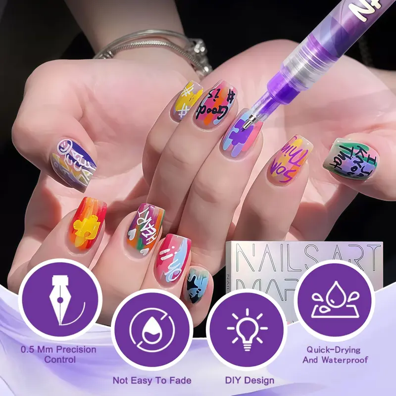 12-Color Nail Art Pen Set – Acrylic Markers With Glitter Effect, 0.5mm Fine Tip For Nail Doodling
