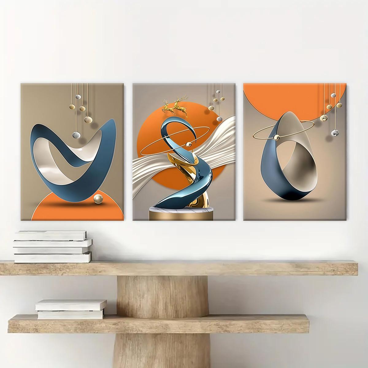 3-Piece Modern Abstract Geometric Art Canvas Prints with Solid Wood Frames, High-Definition Waterproof Wall Art for Living Room and Hallway, Modern Home Decor #TOP PICKS