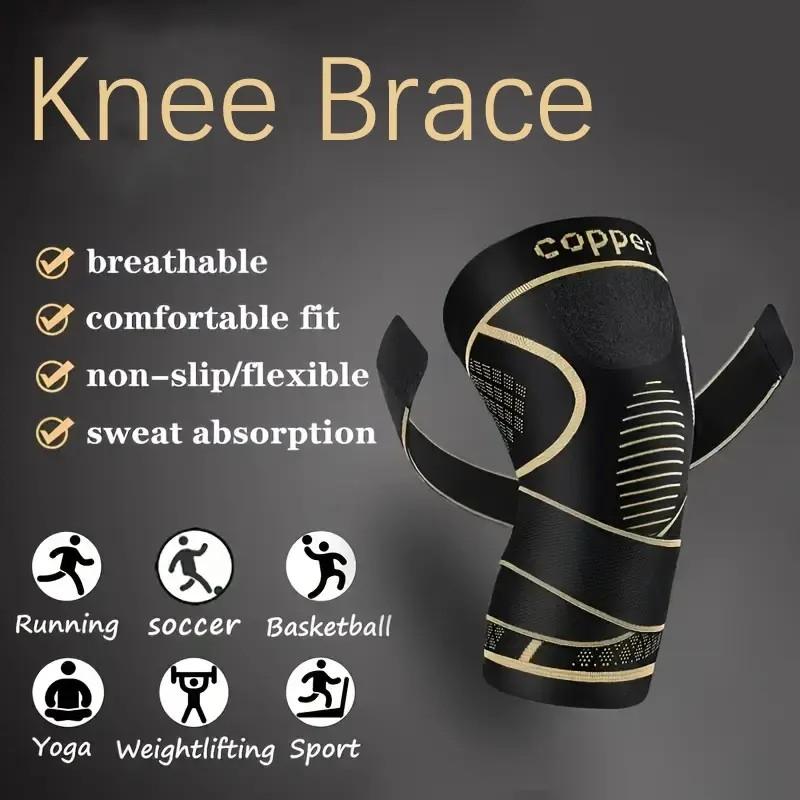 Copper Knee Brace with Strap, Compression Sleeve for Knee Support & Stability, Modern Design Durable Nylon-Blend Knee Compression Wrap, Sports Knee Brace, Knee Supporter, Patellar Knee Brace, Knee Saver, Knee Wraps, Knee Stabilizer, Knee Brace Stabilizers