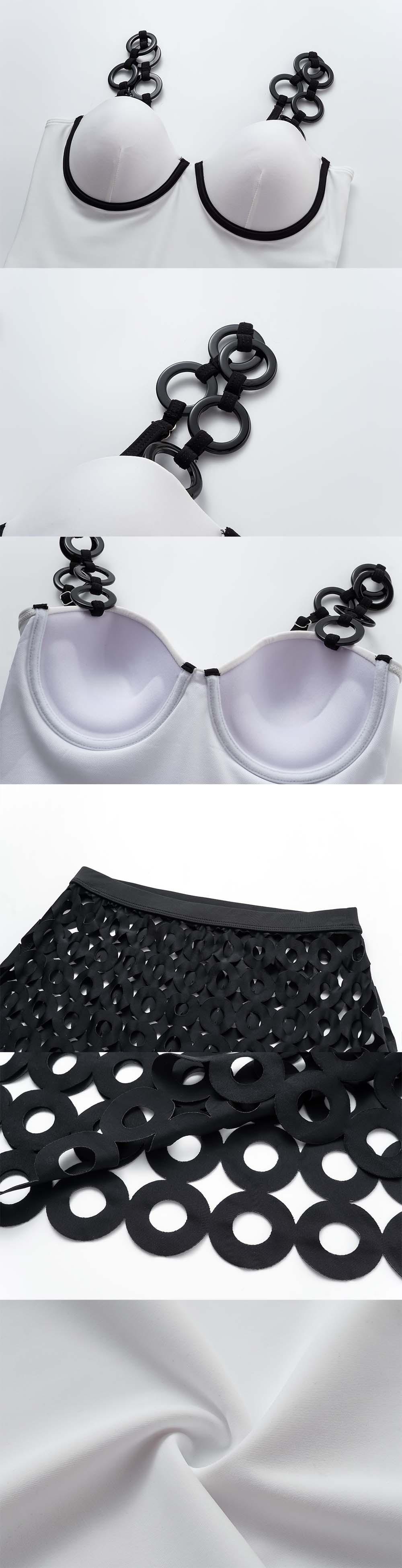 FLAXMAKER Women's Ring Strap Push Up One Piece Swimsuit and Matching Skirt Set Bathing Suit Stylish Beachwear