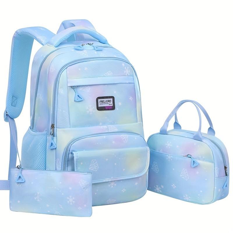 3-Piece College-Style Nylon Backpack Set with Lunch Bag & Pencil Case, Lightweight travel bags with adjustable shoulder straps, multiple pockets suitable for university and outdoor use, and perfect for everyday travel and back-to-school essentials.