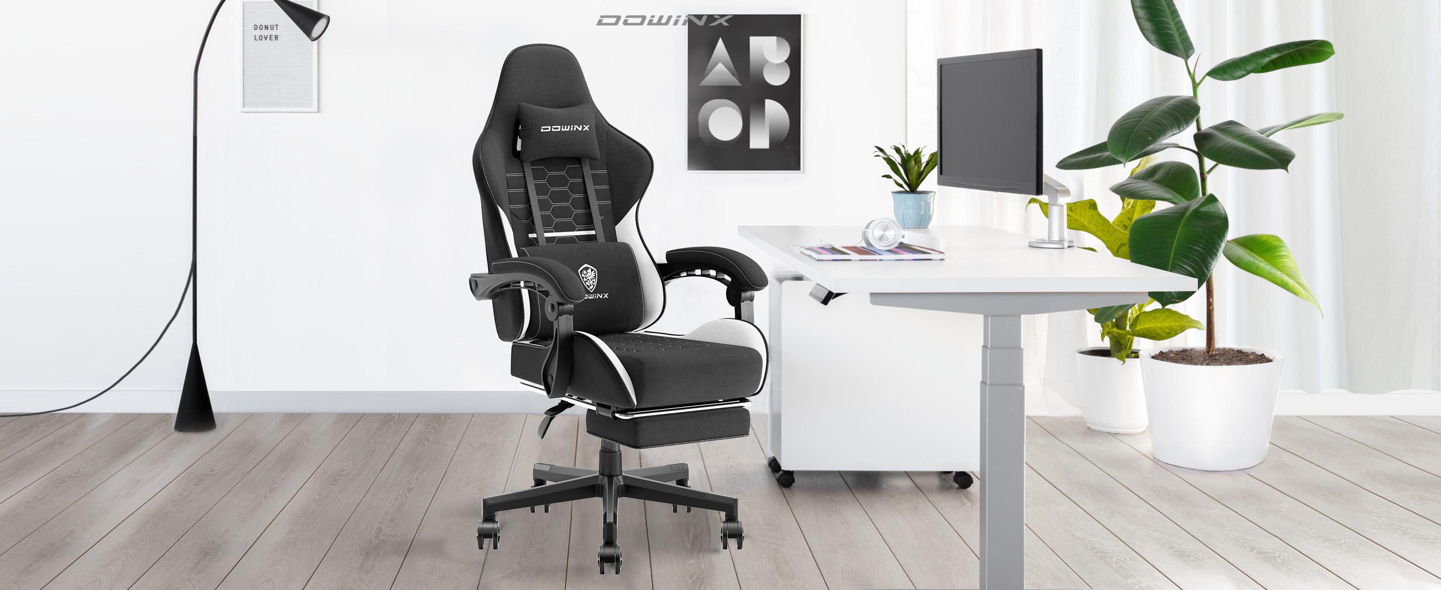 Dowinx Fabric Gaming Chair with Pocket Spring Cushion, Ergonomic Computer Chair with Footrest, Cloth Gamer Chair with Massage Lumbar Support and Headrest