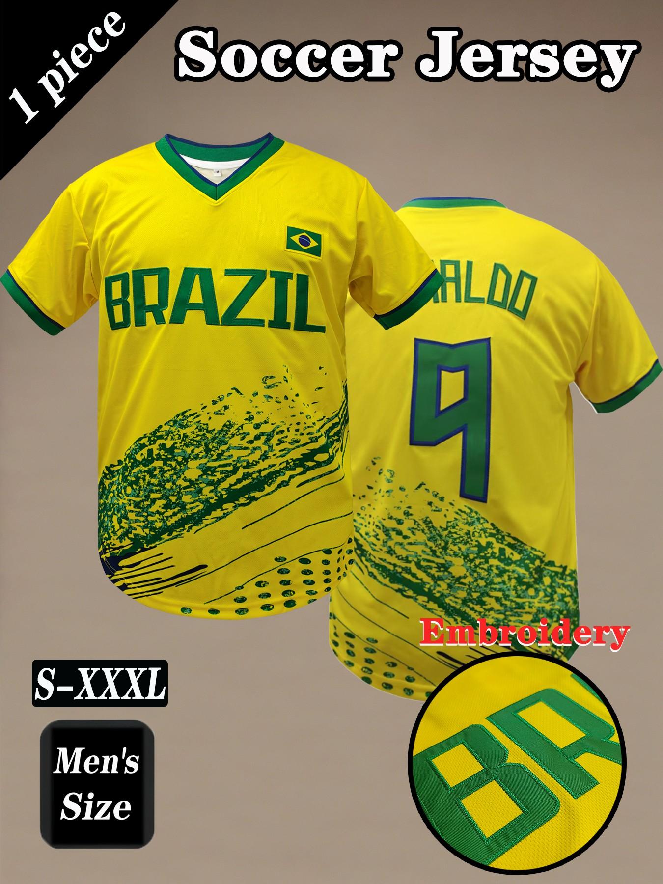 Brazil National Team Retro Soccer Jersey, Classic #9 Embroidered Shirt, Casual Loose Fit for All Seasons, Must-Have Fan Gift, Football Jersey
