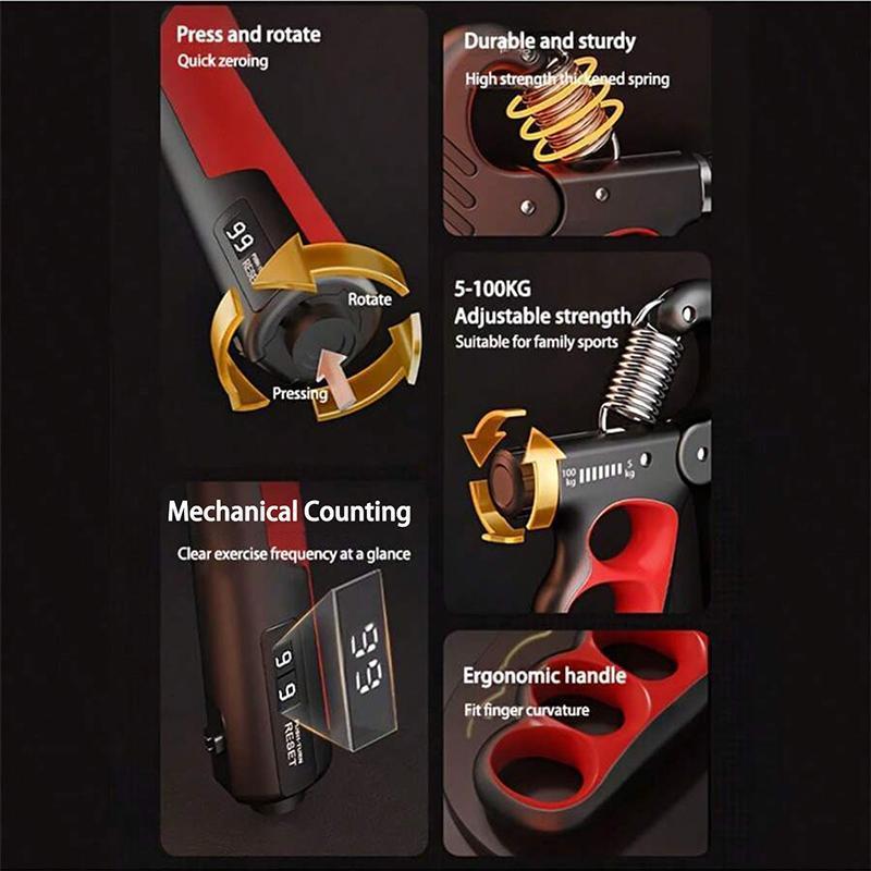 Adjustable Grip Strength Trainer, 5-100kg Manual Hand Grip Strengthener with LCD Screen, Home Gym Hand Grip Exercise Equipment, Hand Grip Exerciser