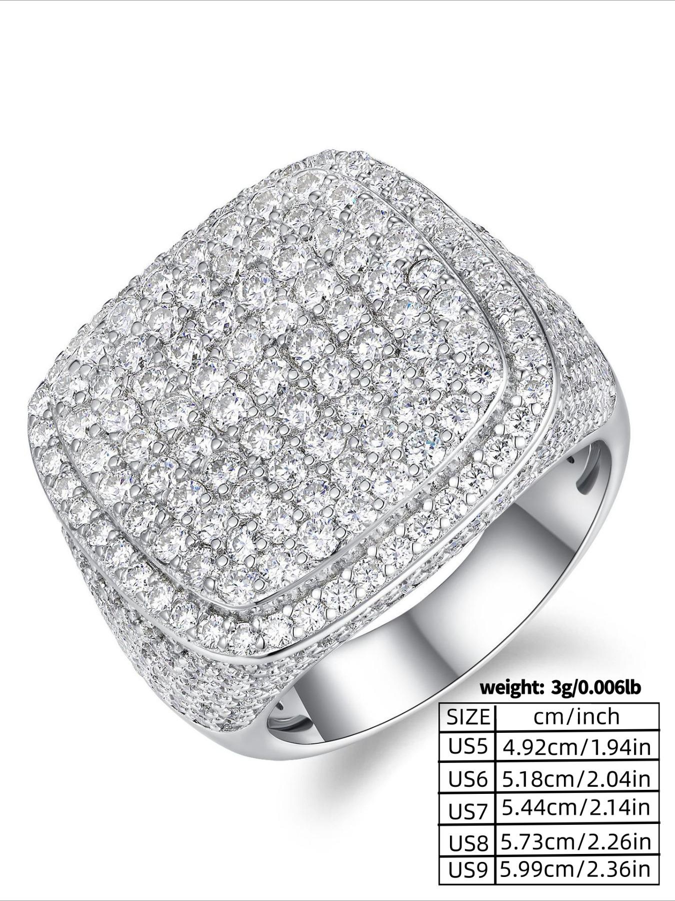 Father's Day Mother's Day gift, hip-hop men's square inlaid chilled full diamond luxury inlaid ring, personalized high-end men's ring