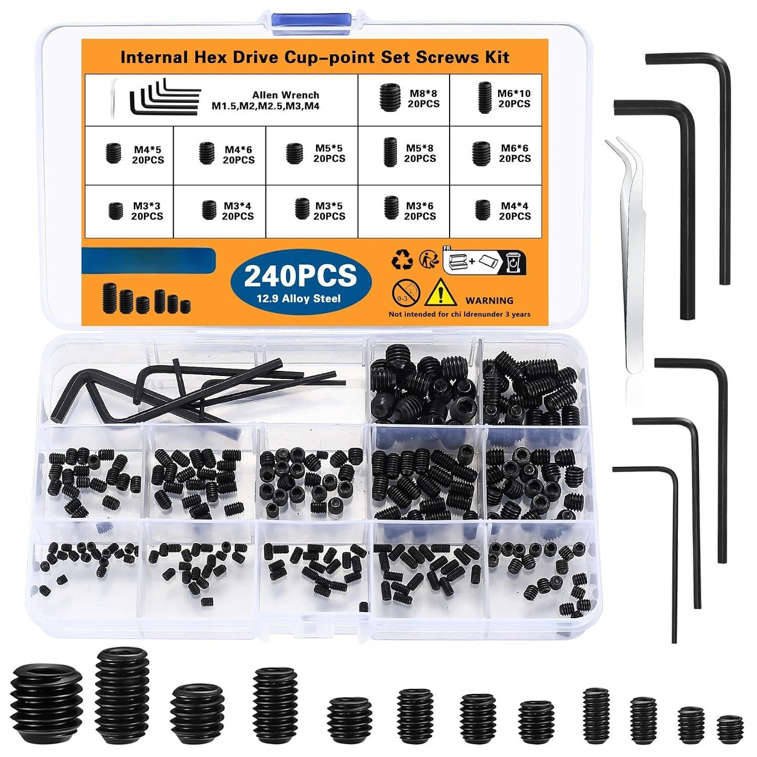 80 count Allen Screws, Hex Socket Screws, Grub Screw Set 80 count Allen Screws, Hex Socket Screws, Grub Screw Set