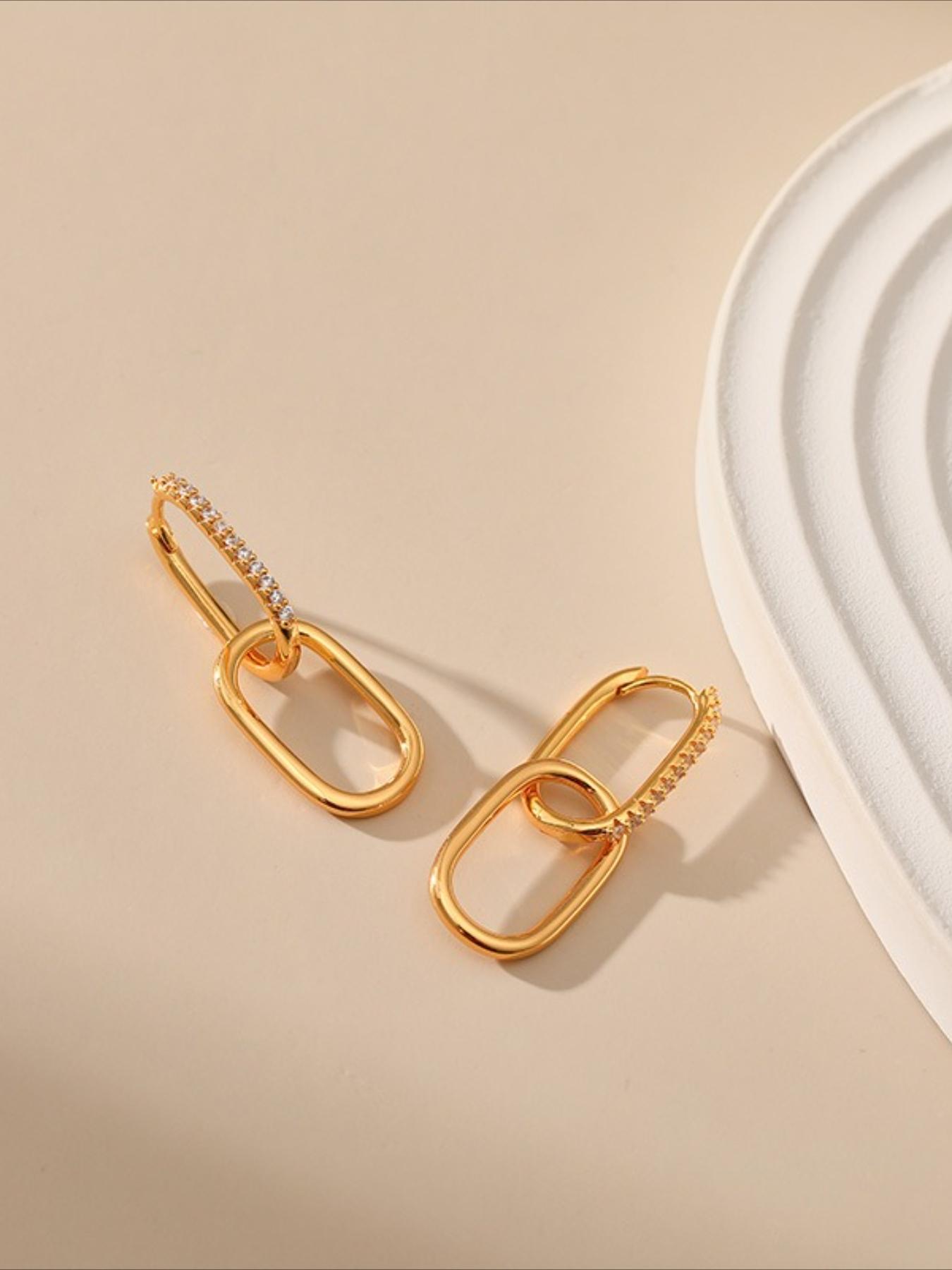 Stylish Double Hoop Earrings 18K Gold Plated Copper Paperclip Design Versatile INS Style Elegant Luxury Ear Cuff Accessories