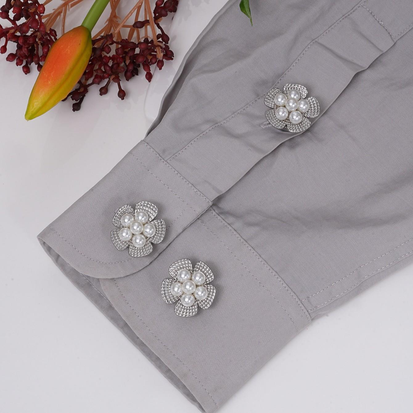 1pc Pearl Flower Shirt Button Set, Metal Clip Buckle for Coat Cardigan, Decorative Buttons, High-End Fashion Accessories