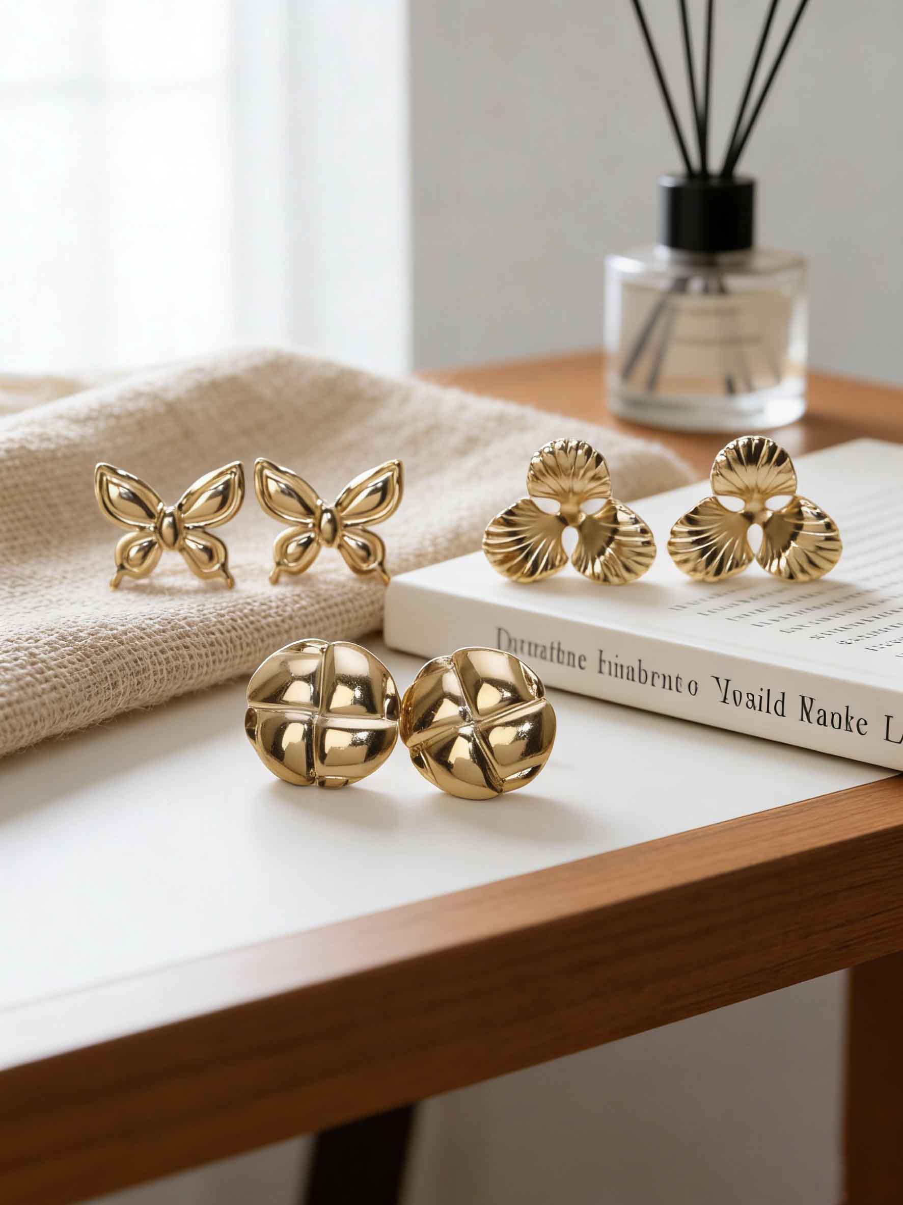 Vintage Gold Stud Earrings for Women, 18K Gold Plated Butterfly Flower Heart Bow Earring, Hypoallergenic Stainless Steel Jewelry, Trendy 2026 Summer Accessory for Daily & Party