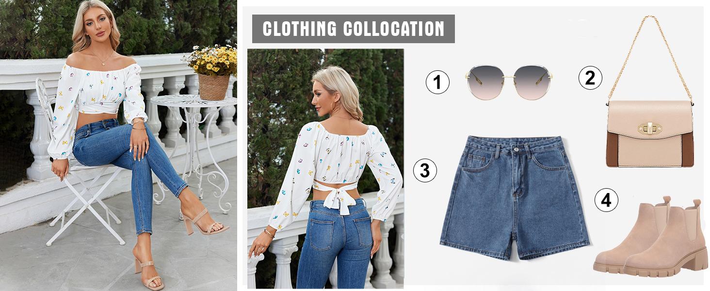 Danedvi Women Off Shoulder Crop Top Ruched Lantern Sleeve Self Tie Dessy Cropped Tee Shirts Clothing Chic Danedvi Women Off Shoulder Crop Top Ruched Lantern Sleeve Self Tie Dessy Cropped Tee Shirts Clothing Chic