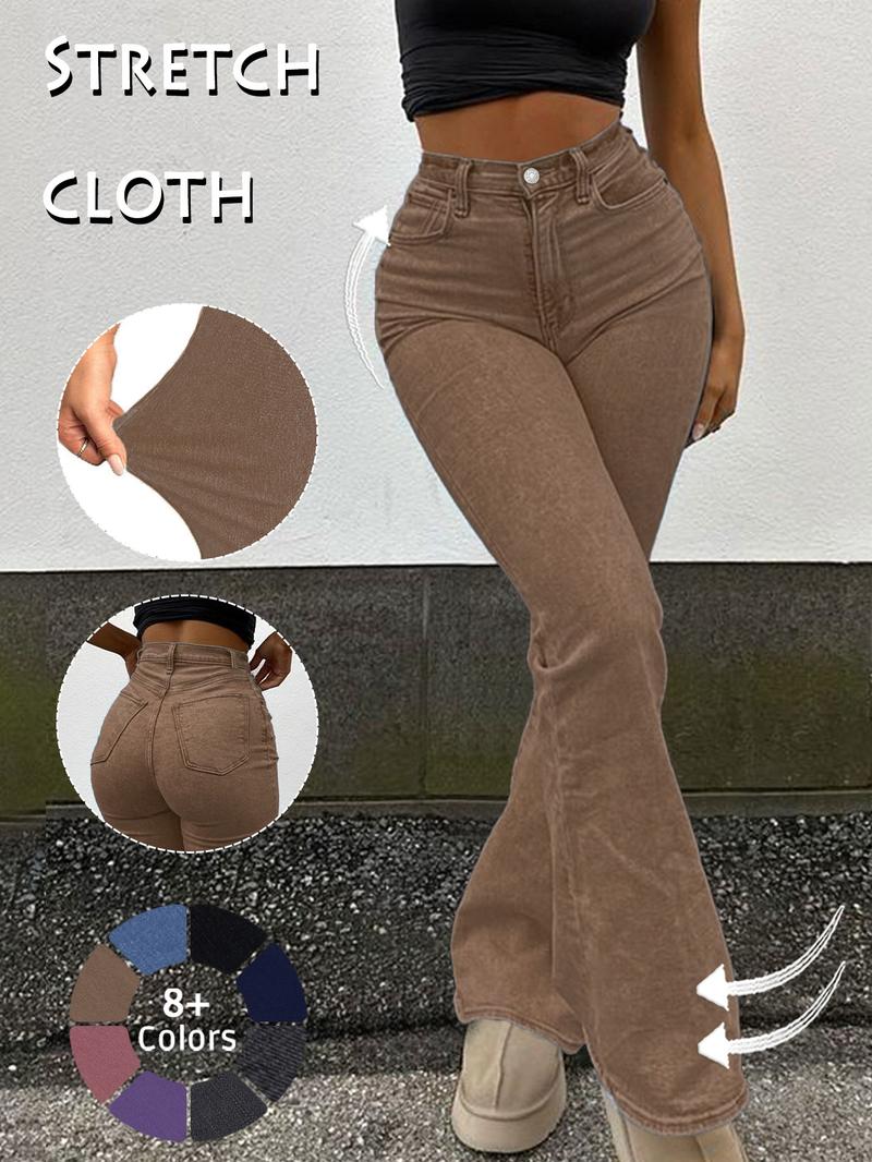 GILIPUR Y2K Women's High Waist Flare Leg Jeans, Casual Button Fly Pocket Design Bell Bottom Denim, Women's Bottoms for Daily Wear, Kardashian Style, 000 Jeans, Fashionable And Versatile Women's Jeans, Suitable For Spring, Summer, Autumn And Winter, Tchic