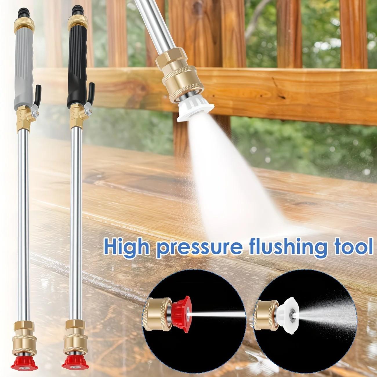 High Pressure Cleaning Spray Wand with Two Nozzles, Durable Aluminum, Battery-Free, Rust-Resistant, Outdoor Maintenance Tool