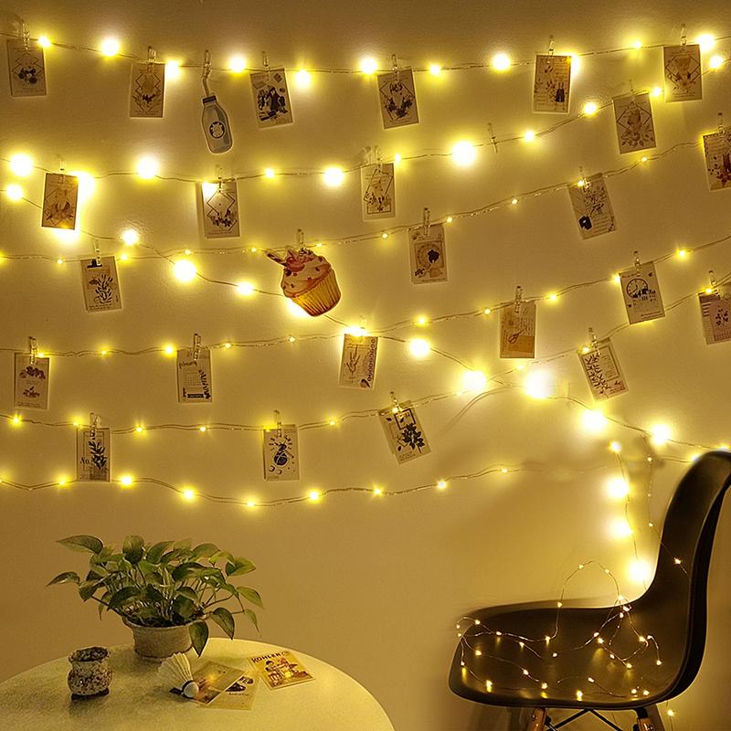 50/100LEDs Photo Clips String Light, 16/33Ft Warm White Fairy Light with 50 Clear Clips, Copper Wire String Light Hanging picture, Bedroom Party Decor