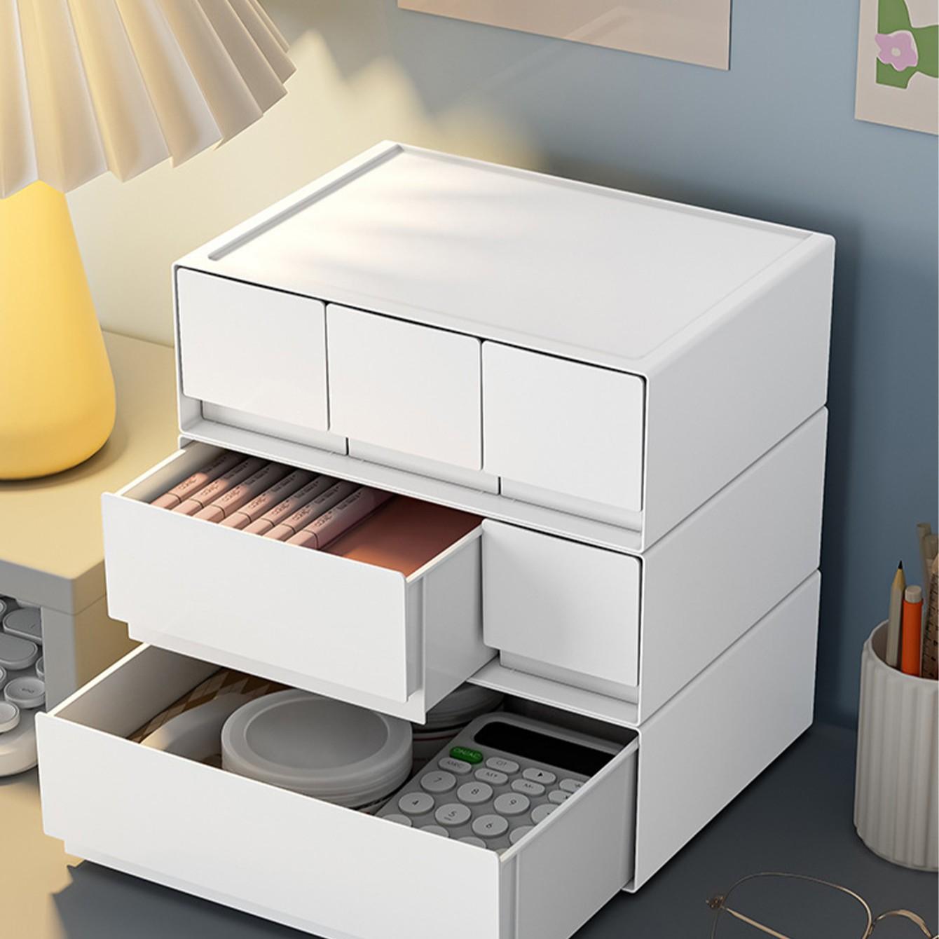 Desktop Storage Box, Plastic Organizer, Makeup Drawer Sorter, Stackable Multi-Layer, Jewelry Holder, Desk Accessories Tray