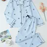 【Black Friday】Women's Striped & Bow Print Pajama Set, Cute Button Front Long Sleeve Top and Pants, Casual Homewear, Loungewear for All Seasons