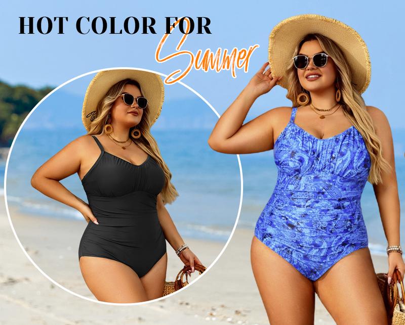 Aqua Eve Plus Size Swimsuit for Women Tummy Control One Piece Bathing Suit Vintage Swimwear