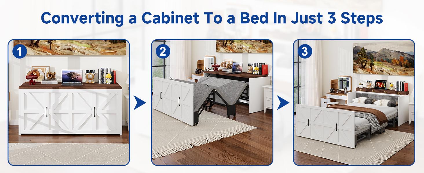 Lilypelle 2-in-1 Murphy Cabinet Bed – Farmhouse Hideaway Foldable Platform Bed for Guest Room, Bedroom, or Home Office, Up to 650 Lbs Lilypelle 2-in-1 Murphy Cabinet Bed – Farmhouse Hideaway Foldable Platform Bed for Guest Room, Bedroom, or Home Office, Up to 650 Lbs