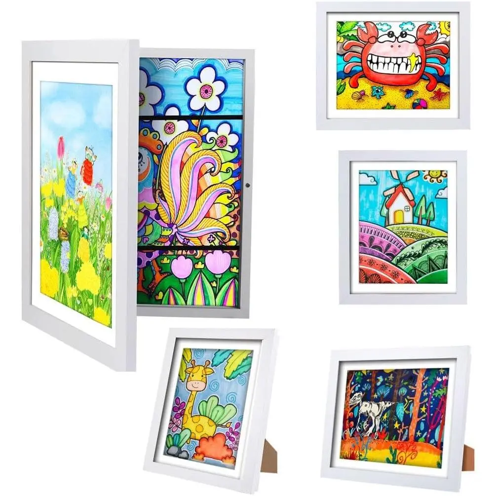 Art Frames - Changeable Front Opening Holds 150, 10x12.5 Picture Frame for Displaying ' Artwork, Drawing, With Storage (White)