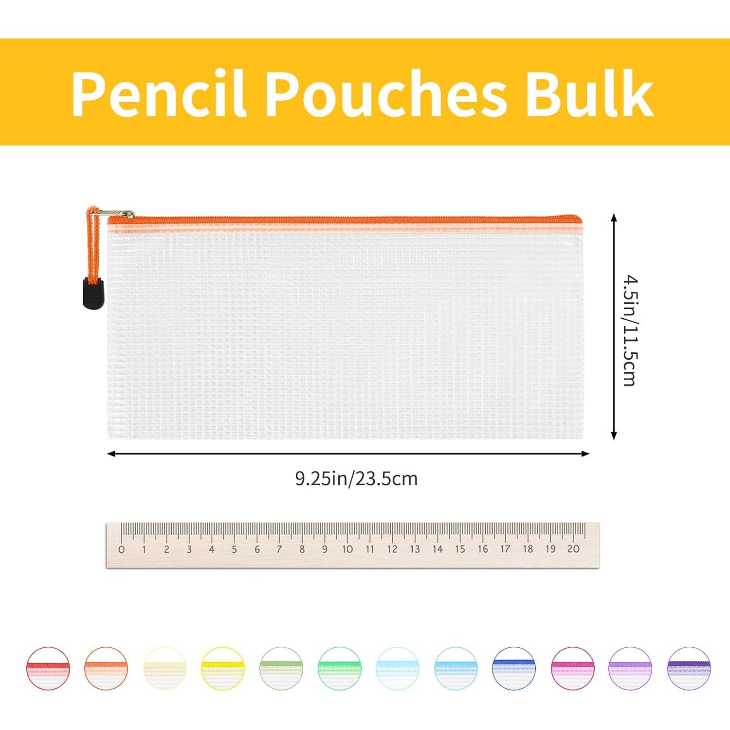 Smooth PVC Translucent Mesh Zippered Pouches (24-Count), 9.5x4.5 in Small Organizing Bags (12 Colors) for Travel, Office Document Storage