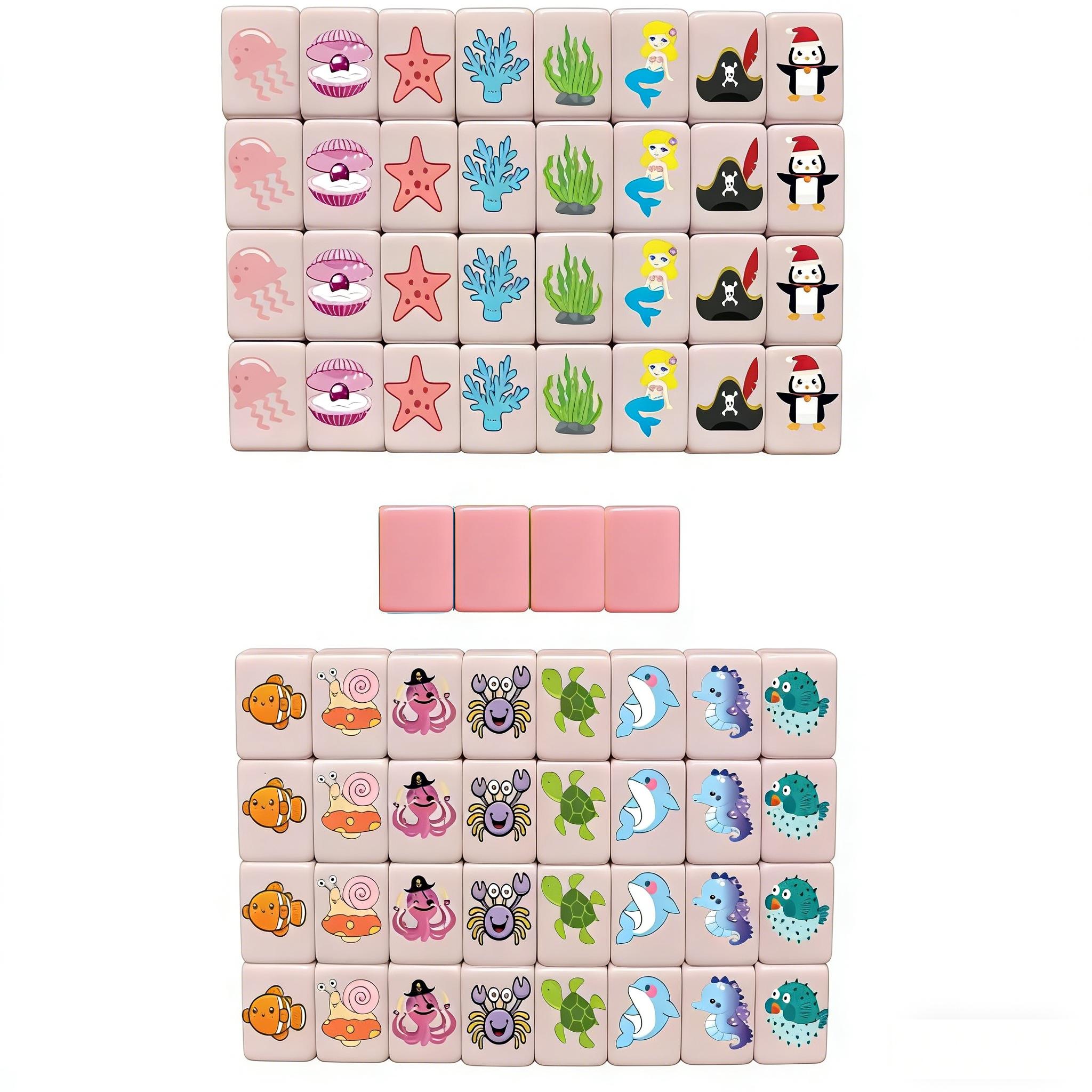 Beach Escape Game Block Mahjong Set, Fun Pattern Mahjong Game, 65 Piece Puzzle Beach Escape Board Game, Mini Mahjong Set, Party Board Game