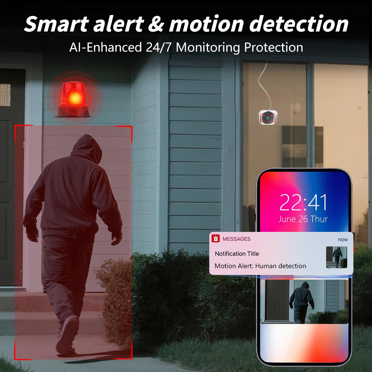 1080p Smart Window Wall Home Security Camera, 2.4GHz WiFi Indoor Outdoor Use, Full Color Night Vision & Motion Detection, Two-Way Talk & APP Control, 24/7 Recording, Easy Installation, Wireless Security Camera