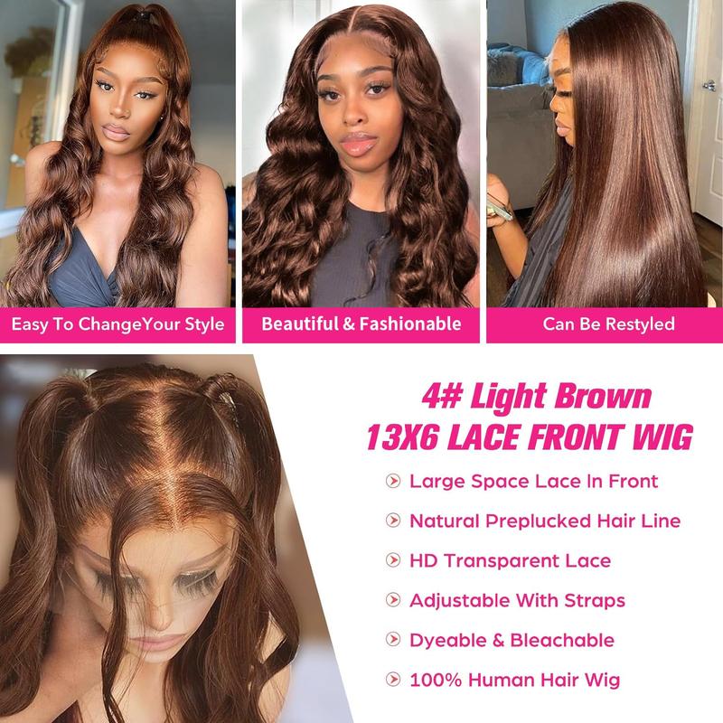 13x6 Chocolate Brown Body Wave Lace Front Wigs Human Hair 180 Density Transparent Lace Frontal Human Hair Wigs Pre Plucked with Baby Hair Brown Colored Wigs For Women TikTokShopBlackFriday