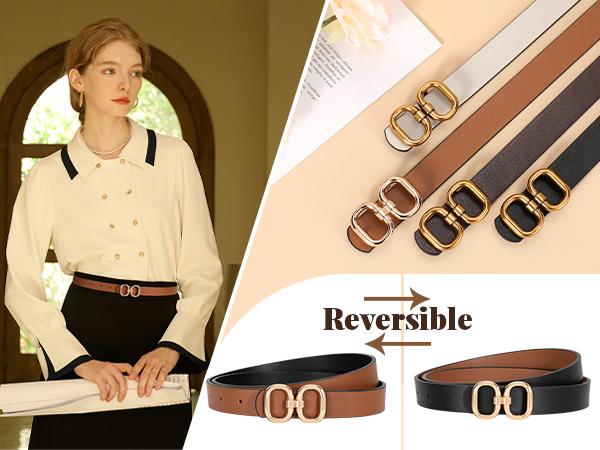 JASGOOD Reversible Leather Belt for Women with Gold Buckle Ladies Leather Belt for Jeans Pants