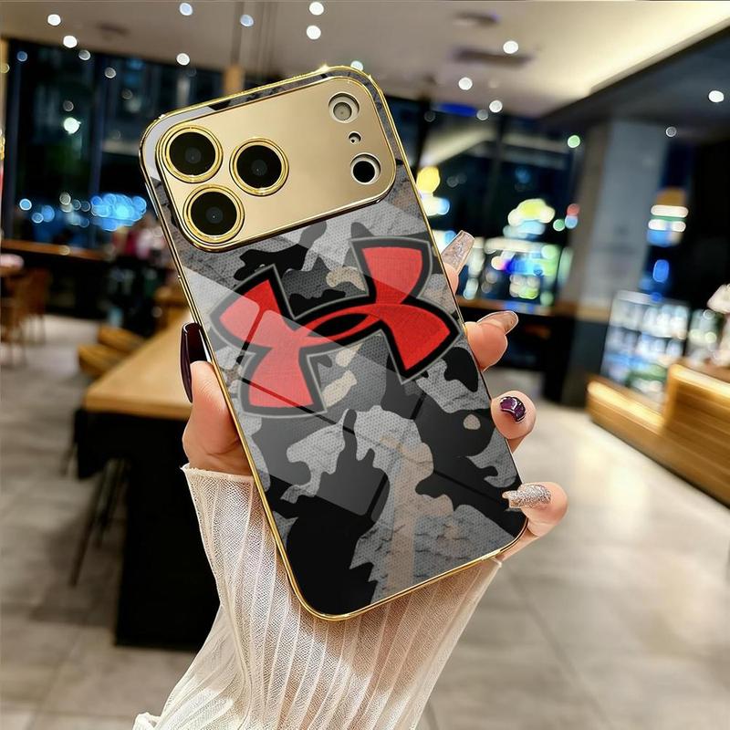 PIKPAKA fashion Under Armour Phone Case For iPhone 17 16 15 14 13 12 Pro Max Plus Electroplated Metal Bumper Case Slim Tempered Glass Back Advanced Materials Shockproof Anti-Scratch Luxury Case Fashion Durable Stylish