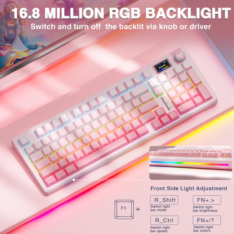 Official AULA S98 Pro Hot Swappable Wireless Mechanical Gaming Pink Keyboard with Screen & Knob, Tri-Mode Connection 2.4GHz/USB-C/BT5.0 Creamy Keyboard,Side Printed PBT Keycaps,Pre-lubed Linear Switches,RGB Backlit TikTokShopfalldealsforyou Official AULA S98 Pro Hot Swappable Wireless Mechanical Gaming Pink Keyboard with Screen & Knob, Tri-Mode Connection 2.4GHz/USB-C/BT5.0 Creamy Keyboard,Side Printed PBT Keycaps,Pre-lubed Linear Switches,RGB Backlit TikTokShopfalldealsforyou