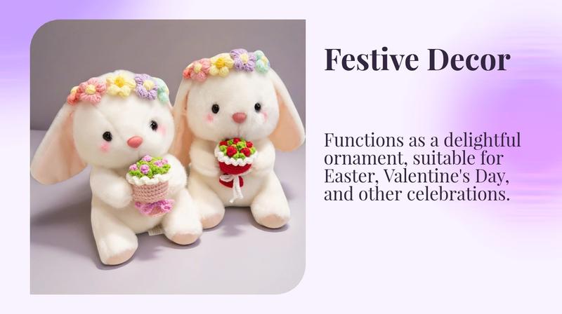 25cm/9.84in Flower Garland Lop-Eared Rabbit Plush Toy - Cute White Bunny Holding Easter Eggs & Flower Bouquet | Festive Decor Ornament | Perfect Gift for Easter, Valentine’s Day, Girlfriend’s Surprise & Best Friend’s Birthday | Soft Cuddly Stuffed Doll