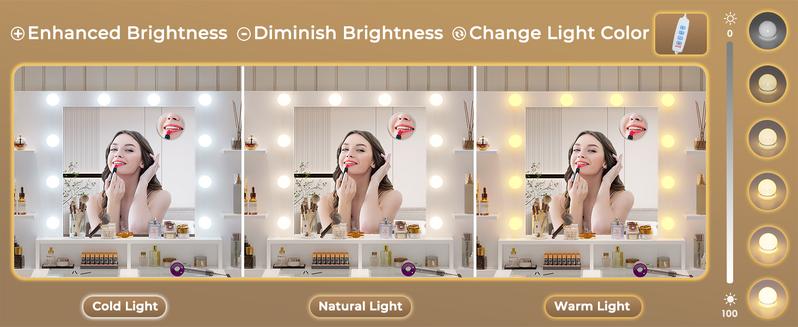 Sikaic Glass Top Vanity Desk with Charging Station & 10x Magnifying Mirror Makeup Vanity 8 Drawers Acrylic Dividers Large Adjustable White Table