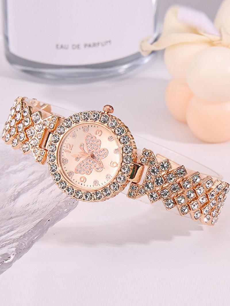 1 piece of fashionable Roman pattern diamond inlaid women's watch, women's watch quartz watch bracelet, women's watch paired with 1 trendy and versatile heart-shaped skeleton bracelet Exquisite Watch Set 1 piece of fashionable Roman pattern diamond inlaid women's watch, women's watch quartz watch bracelet, women's watch paired with 1 trendy and versatile heart-shaped skeleton bracelet Exquisite Watch Set