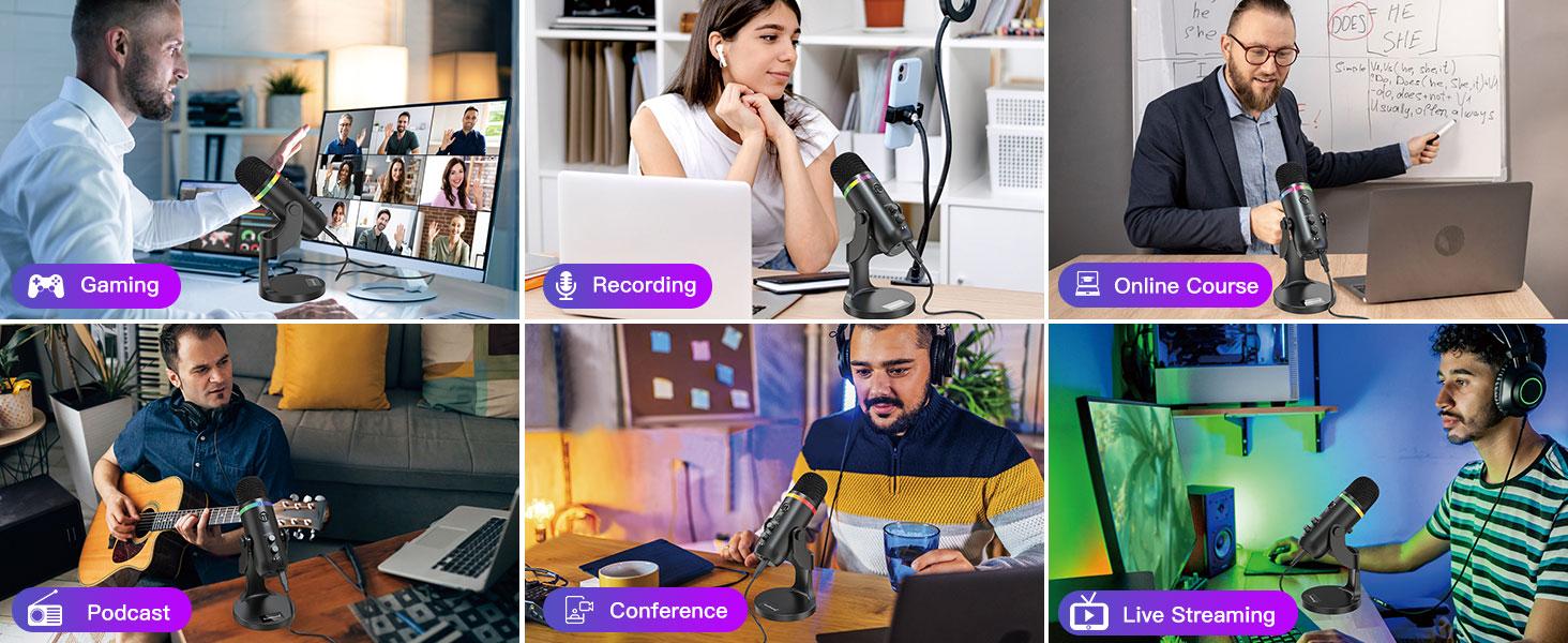 ZealSound USB Microphone,Noise Cancellation Condenser mic with Touch Mute,Gain,Echo,Monitoring,RGB Light for iPhone,iPad,Streaming,Podcast,Twitch,YouTube,Discord,PC,Computer,PS4,PS5,Mac,GamerWave K66 Audio Smartphone streaming equipment