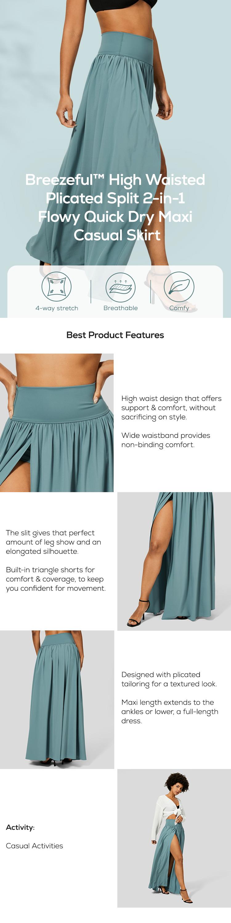 Halara Breezeful High Waisted Plicated Split 2-in-1 Flowy Quick Dry Maxi Casual Skirt Activewear Dance Breathable Athleisure Womenswear Workout Comfort Bottom Bridal