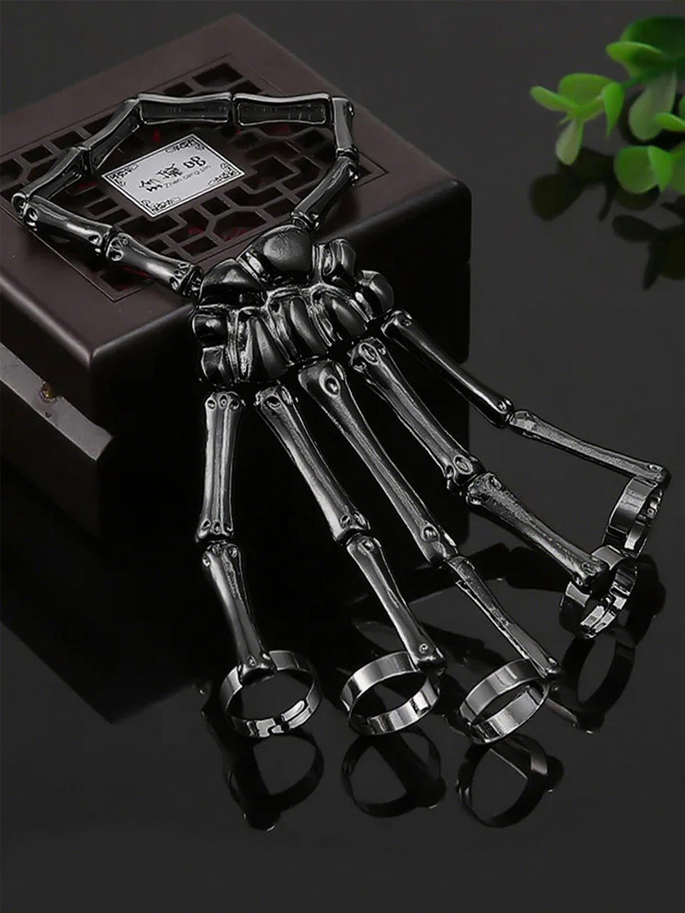 Punk Style Skull Bracelet Jewelry, Adjustable Metal Hand Chain, Unisex, Elegant and Versatile, Rock and Hip Hop Fashion, Halloween Accessory