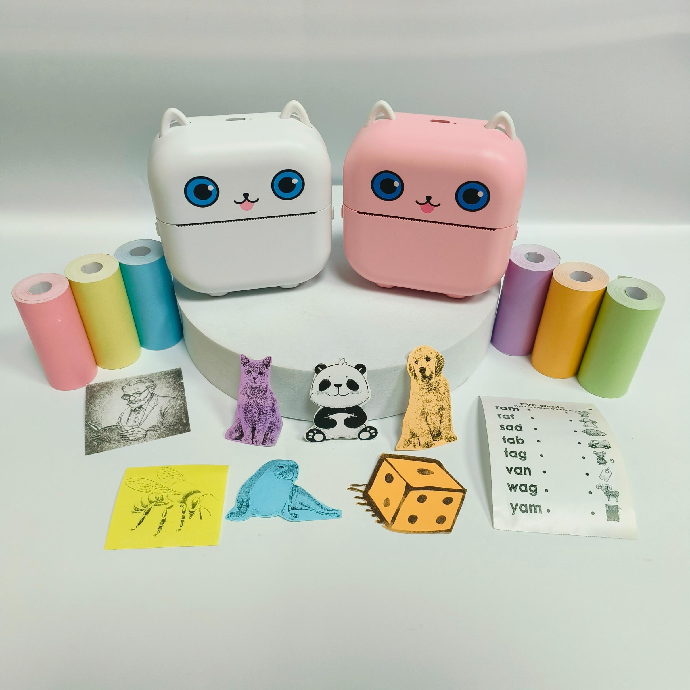 Portable Mini Printer Set with 3 Rolls Stickers, 3 Thermal Paper Rolls, 6 Color Paper Rolls for Notes, Photos, Labels, To-Do Lists Portable Thermal Printers