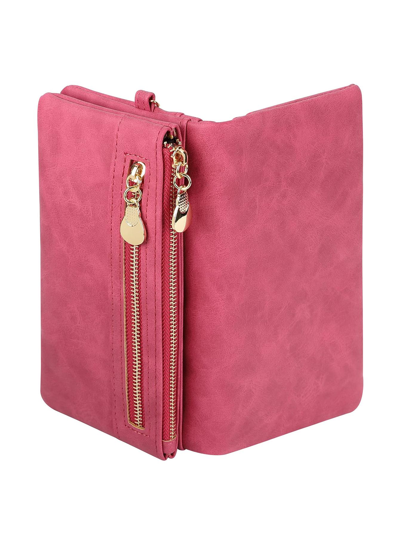 Handbag Vintage Frosted Double Zipper Folding Multi-Card Large Capacity Ladies Mobile Wallet Multi-Functional Wrist Strap Ladies Daily Travel Storage Bag With Fashion Boutique Ladies Wallet Business Casual For Women Wallet, Fashionable Versatile Purse
