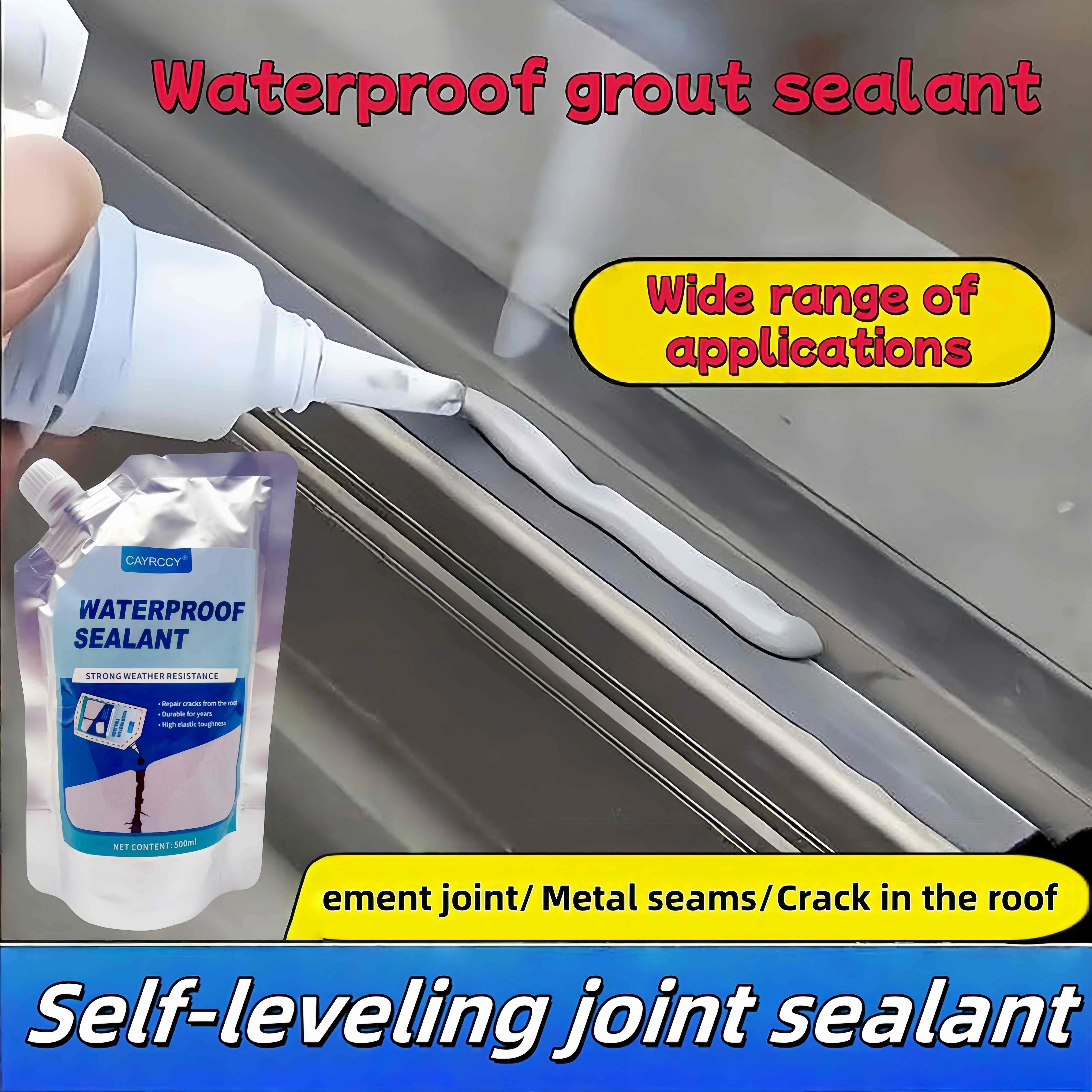 500ml Self-Leveling Waterproof Flexible Sealant, Quick-Drying Roof Repair Adhesive, Strong Weather Resistance Deep Crack Filler for Exterior Wall, Ground