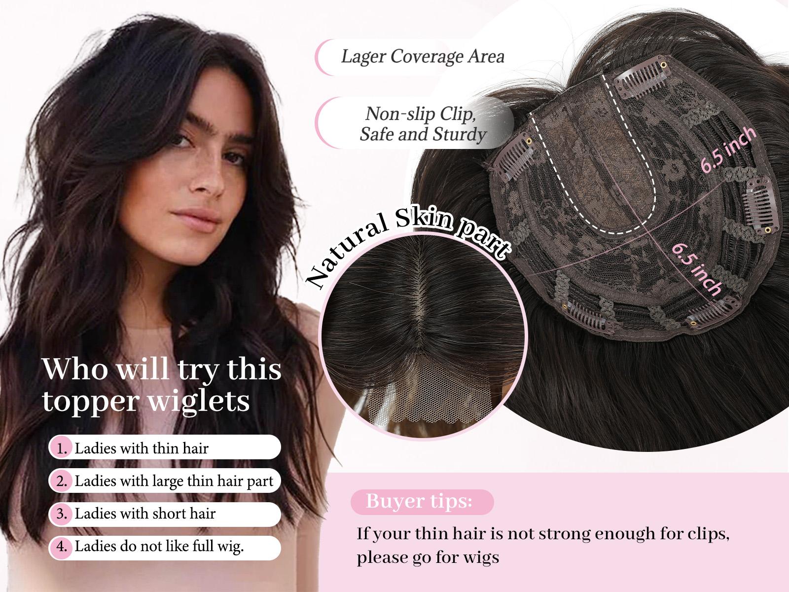 PANEWAY Hair Topper for Women - 16 Inch Curly/Wavy, Clip-In Instant Volume for Thinning Hair, 6.5’’x6.5’’ Base to Refresh Your Style with a Soft Look