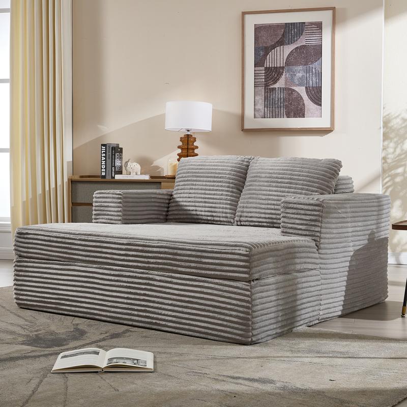 EBELLO Boneless Chaise Lounge, Upholstered Sofa Bed with Throw Pillows and Armrests, Indoor Sleeper Chair- Luxurious Plush Corduroy Chair Bed for Living Room - No Assembly Required