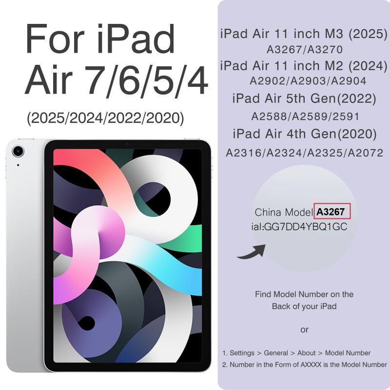 Magnetic iPad Case with Stand, Auto Wake/sleep Function, Compatible with 10.9-Inch iPad Air 4/5 & 11-Inch iPad Air 6/7