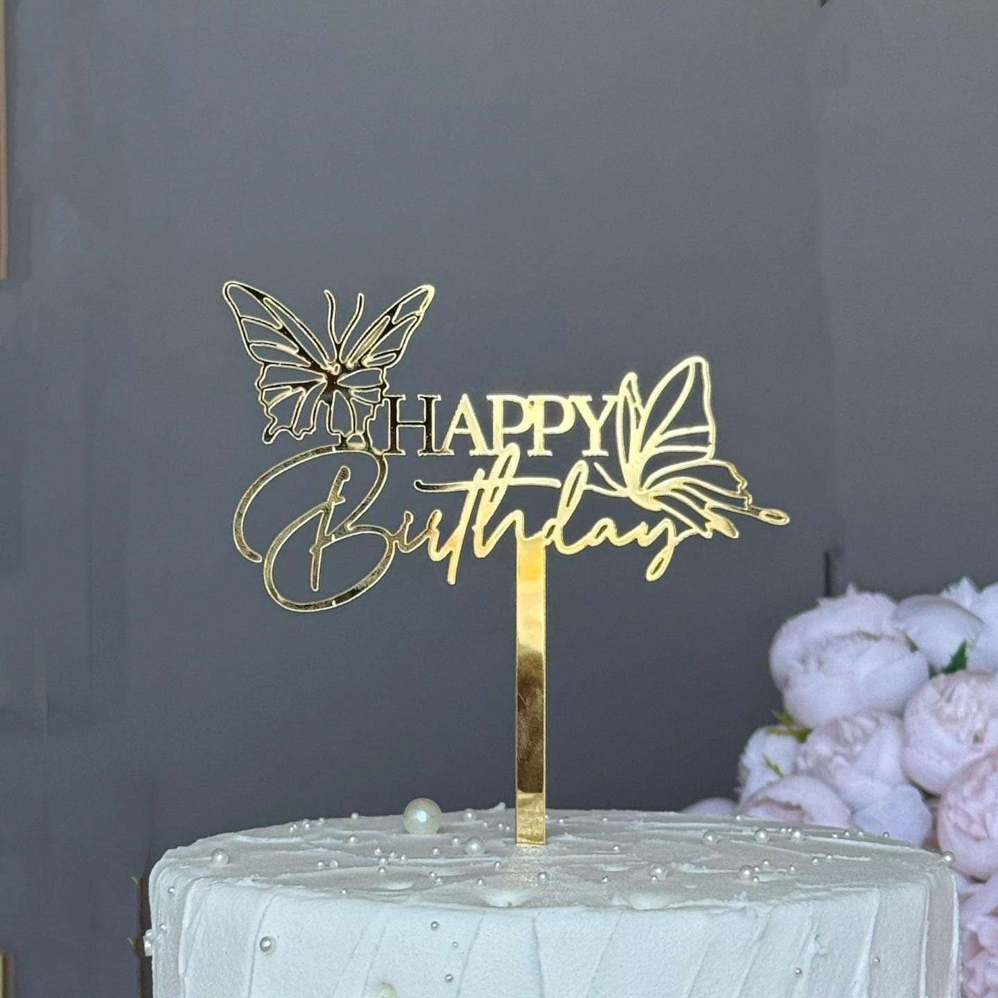 Acrylic Floral Series Birthday Cake Decoration, Happy Birthday Cake Topper, Party Supplies, 1pcs, Elegant Design for Celebrations