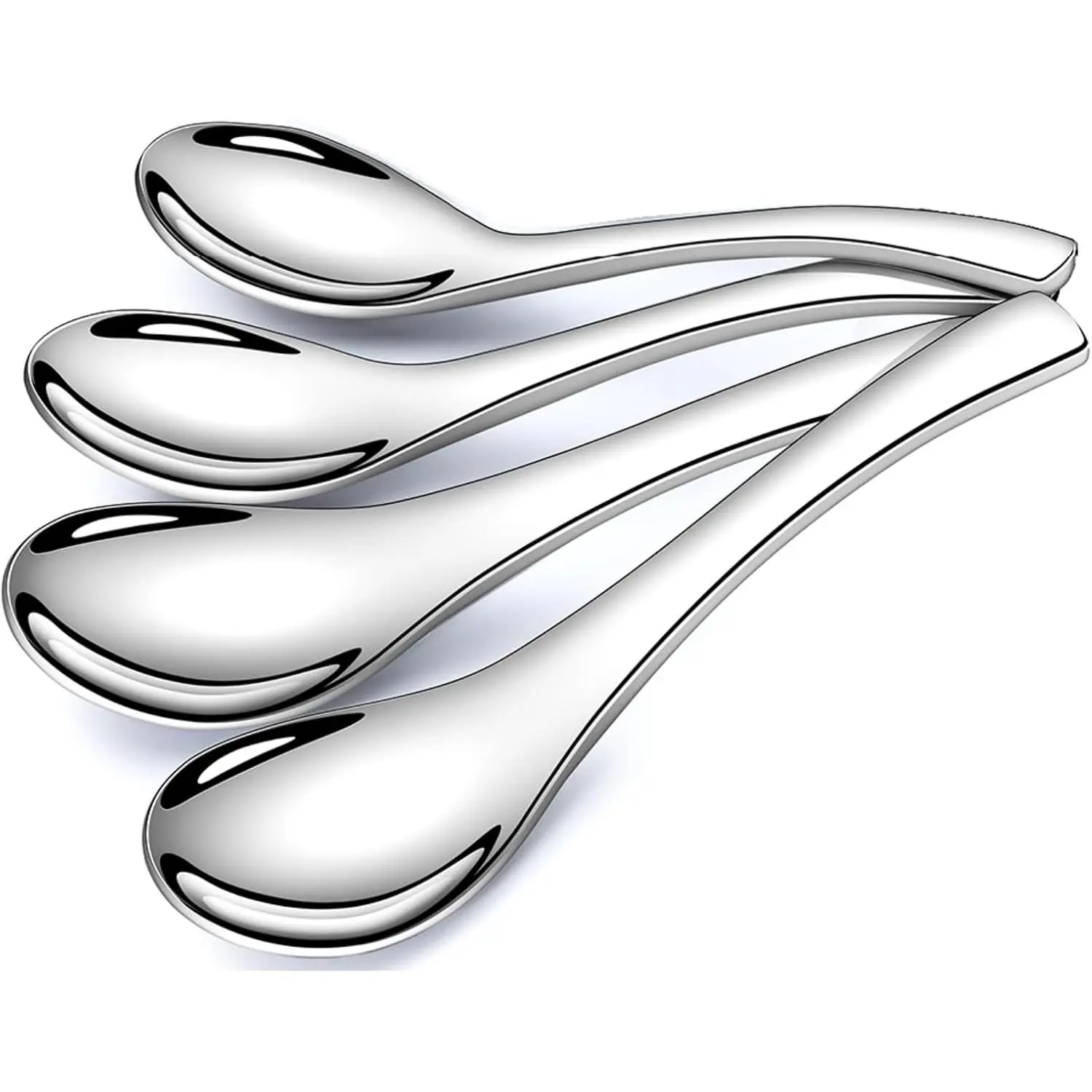 Stainless Steel Soup Spoons - 6 Inch Heavy Duty  Soup Spoon for Ramen, Rice, , and Milk, Set of 4 Short Handle Ramen Spoons, Dishwasher Safe,  Chinese Table Spoon
