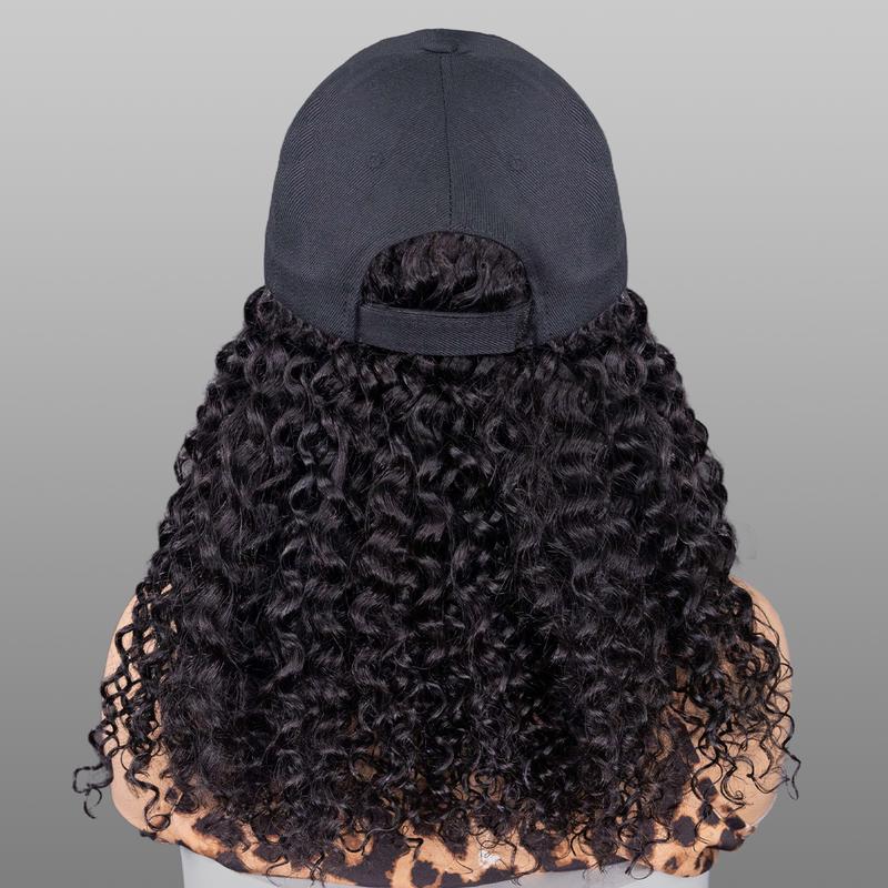 Wavymy Water Wave Hat Wigs Baseball Cap Wigs With Natural Color Human Hair Attached 100% Human Hair Styled-to-Go
