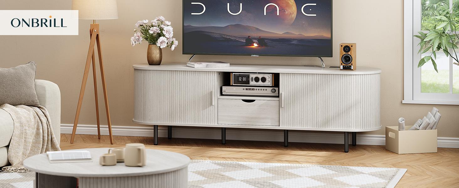 【SPOTLIGHT DAY】ONBRILL Tv Stand With Storage And Shelves Designed To Fit 55’’ - 80’’ Tvs. Wood Entertainment Center For Living Room And Bedroom, Media Console And Modern Tv Console Table
